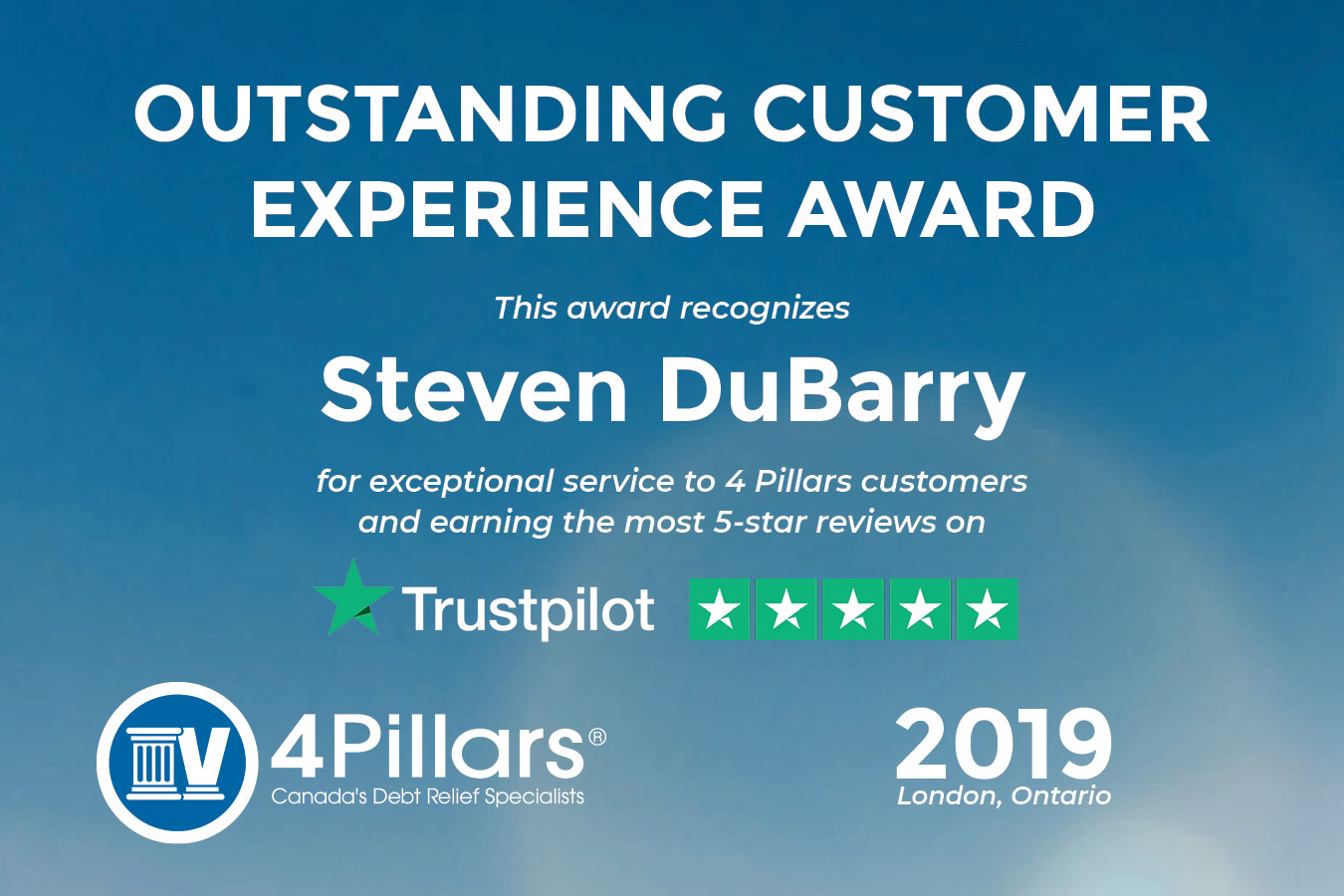 Trustpilot Customer Service Award 2019 for Steve DuBarry