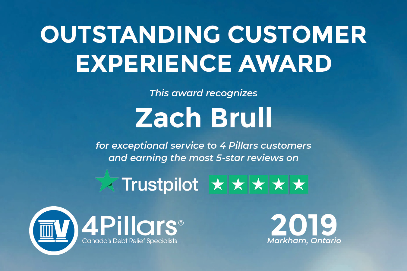 Trustpilot Customer Service Award 2019 for Zach Brull