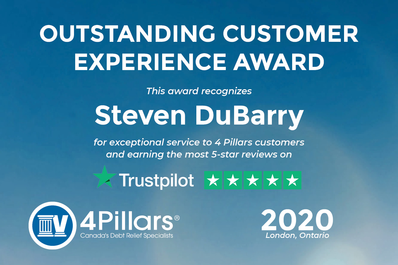 Trustpilot Customer Service Award 2020 for Steve DuBarry