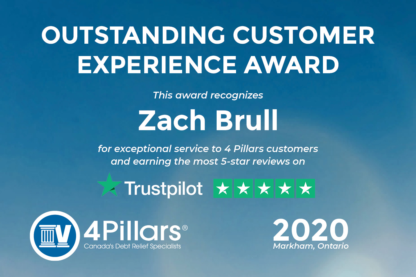 Trustpilot Customer Service Award 2020 for Zach Brull